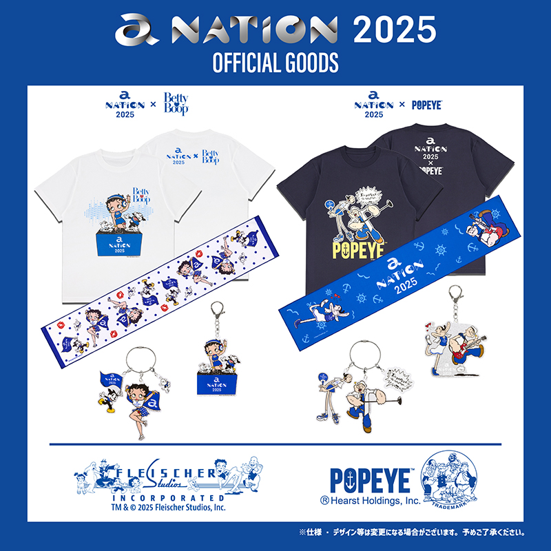 a-nation 2025 オフィシャルグッズ×Betty Boop™、POPEYE™コラボグッズ